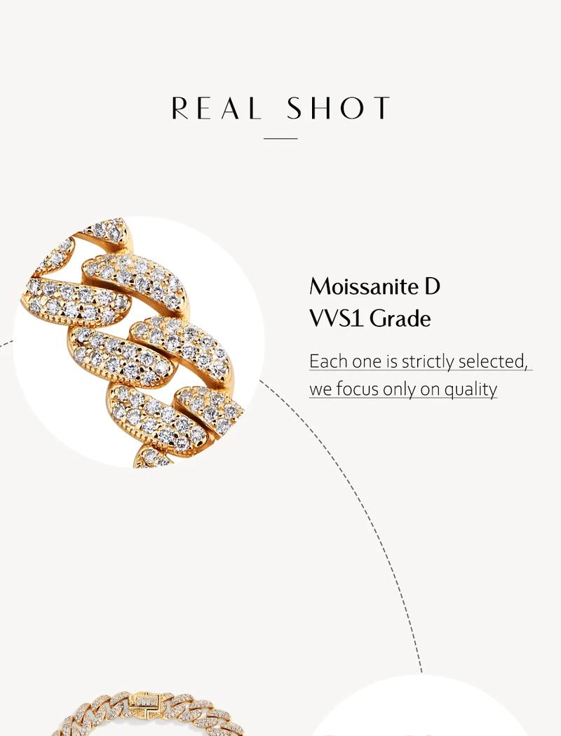 D VVS1 Color Full Synthetic Moissanite Cuba Chain for Men Women Tennis Bracelets Fine Jewelry