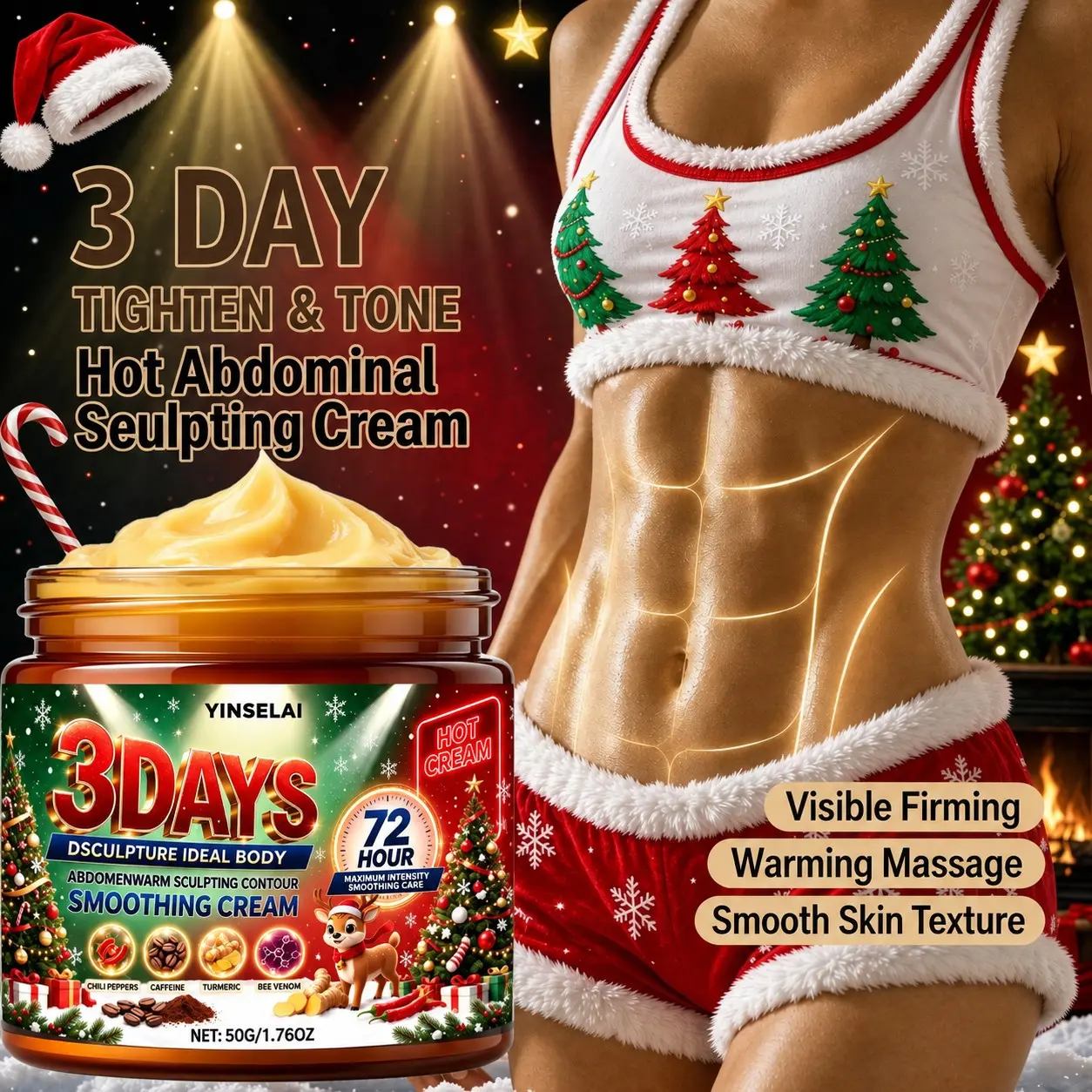 Abdomen Warming Sculpting Contouring HOT Cream, Abdominal-Burning Cream, Abdominal Moisturizing Evenly Apply, with Remarkable Effects, Visible in 3 Days, It Absorbs Quickly, Shaping And Defining Body C. Christmas Gift, for Your Desired Silhouette