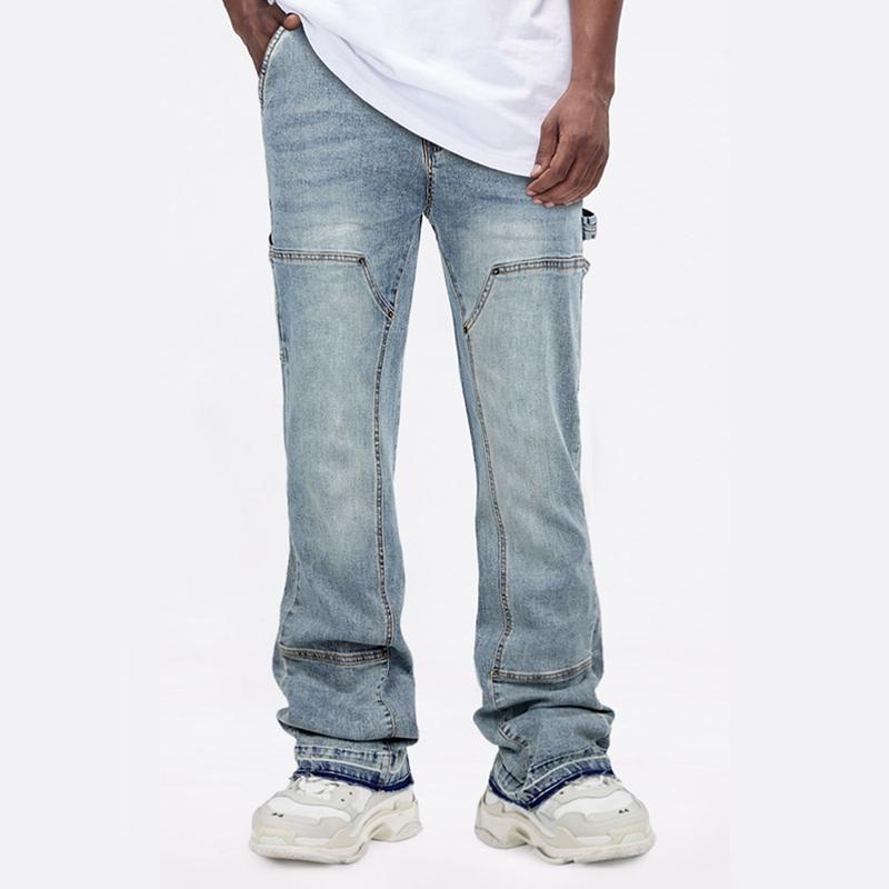 GINGTTO Men's Stacked Flared Jeans Bootcut Patchwork Streetwear Denim Pants