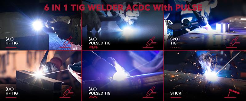 ARCCAPTAIN TIG Welder AC/DC 200Amp with Pulse, Aluminum TIG Welder 110V/220V TIG Welder with Square/Triangular Wave/Stick/MMA/Spot MultiProcess Welding Machine