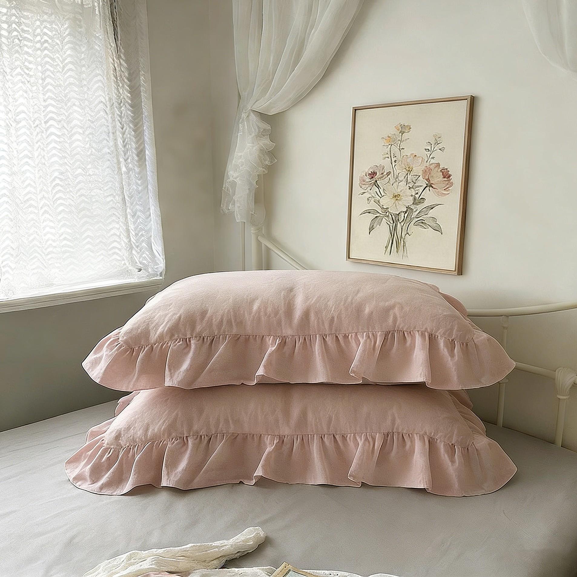 2 Pcs Ruffle Pillowcases, No Filler, Soft Microfiber Pillow Cases with Frilly Trim, Shabby Chic Decorative Pillow Covers for Bedroom,Year-Round Use,Cool Bed Accessories,Home Bedroom-Ideal Gift