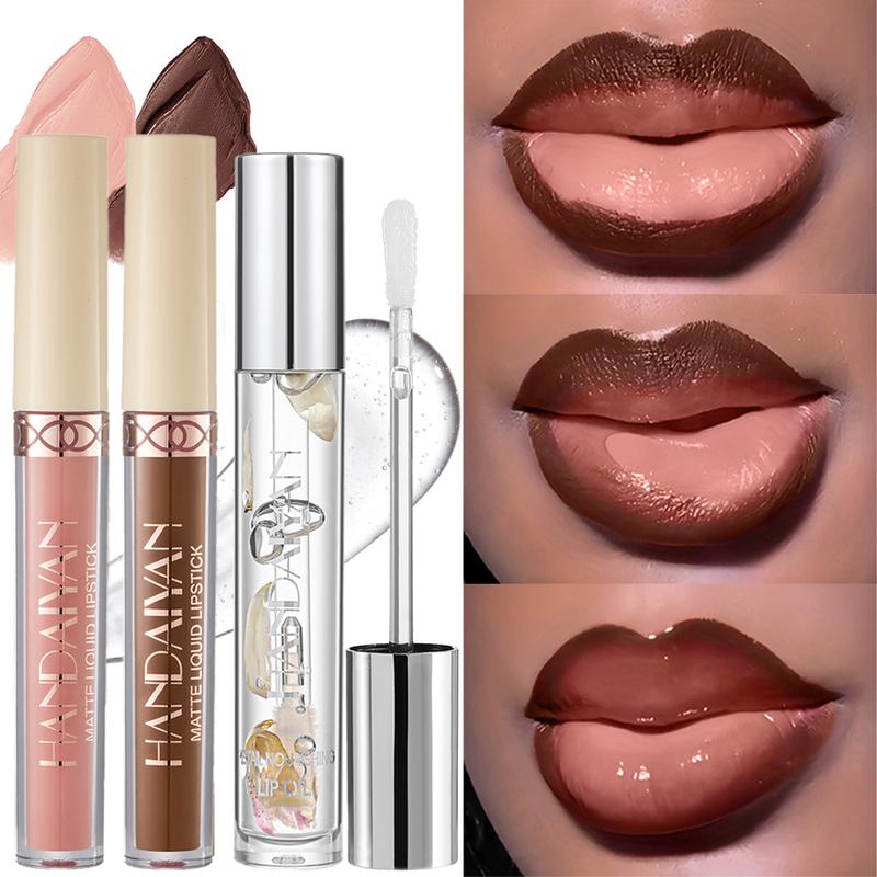 3pcs Matte Lip Gloss, Matte Liquid Lipstick and Lip Oil Set – Waterproof and Long-Lasting with Non-Stick Velvet Finish, Mixed Shades Hydrating Matte Lip Liner and Gloss Combo for Parties, Festivals, Daily Makeup and Daily Wear 3pcs Matte Lip Gloss, Matte Liquid Lipstick and Lip Oil Set – Waterproof and Long-Lasting with Non-Stick Velvet Finish, Mixed Shades Hydrating Matte Lip Liner and Gloss Combo for Parties, Festivals, Daily Makeup and Daily Wear
