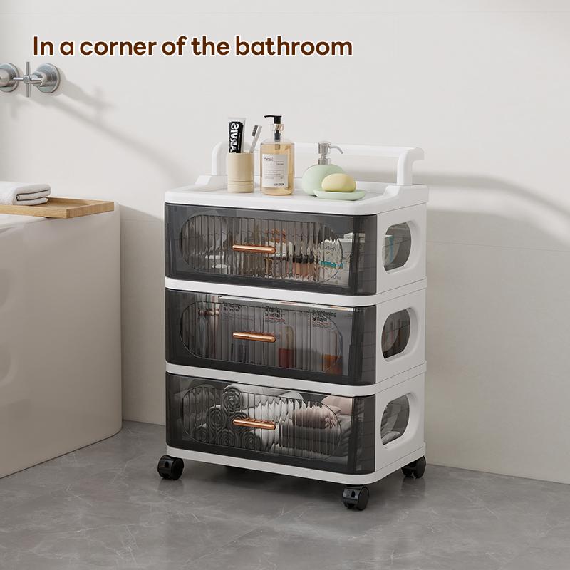 Transparent Drawer Storage Cabinet, 35cm*25cm/45cm*29cm, Multi-Layer Plastic Organizer, Mobile with Wheels, Space-Saving, Durable Design