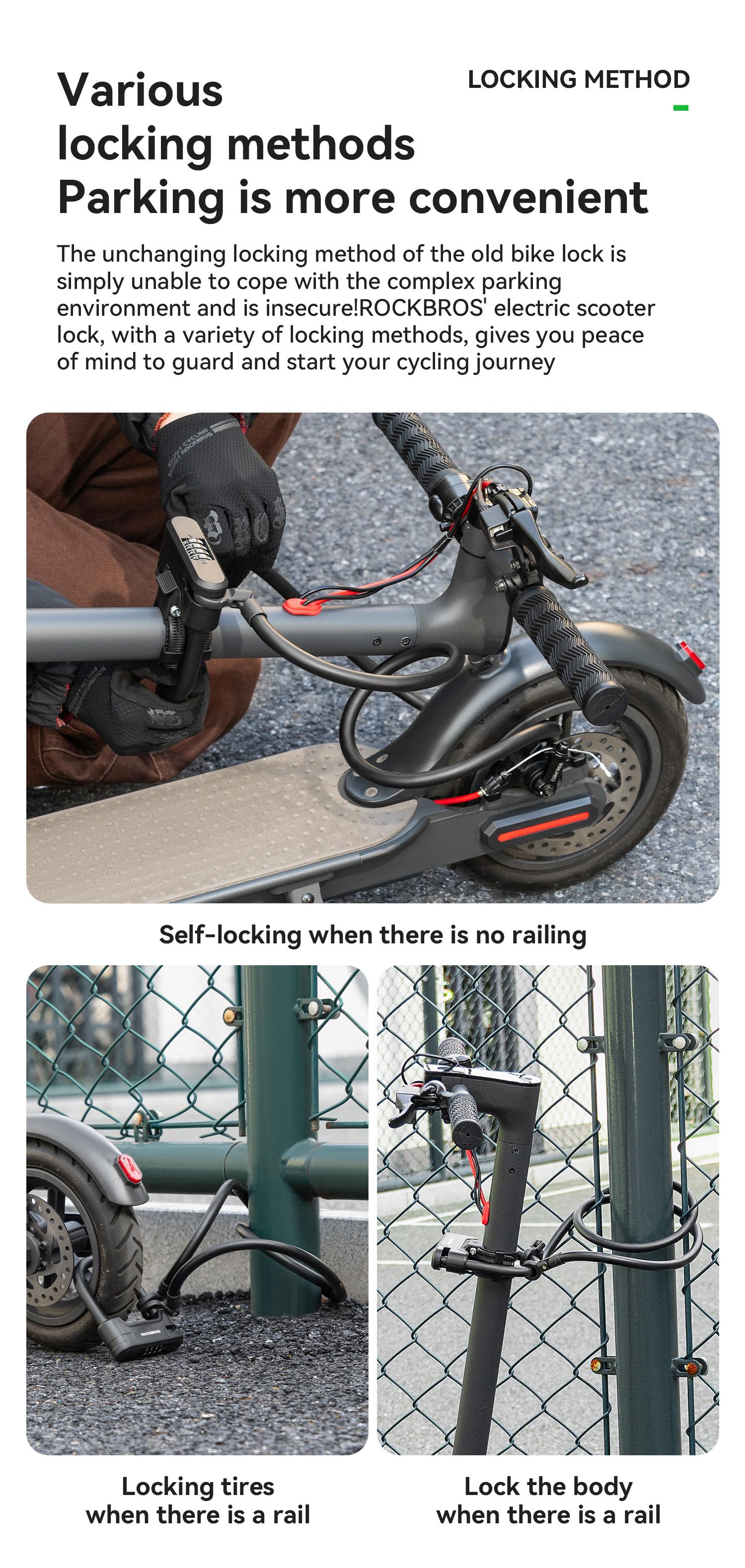 ROCKBROS U-Lock and Cable Scooter Bike Lock Anti-theft Lock
