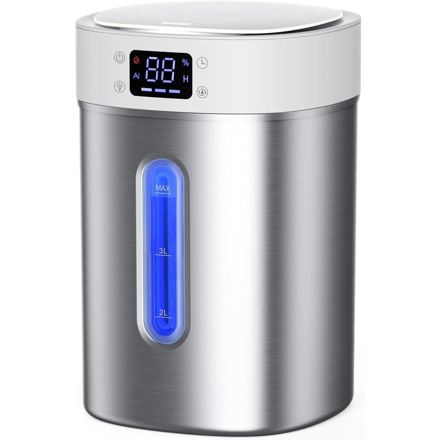 Stainless Steel Humidifiers for Bedroom,Large Room,Baby and Plants | 4L Ultrasonic Cool Mist Humidifier, Auto Humidity Control, Humidity Display, Night Light, Quiet,Timer,Aromatherapy,Easy Clean