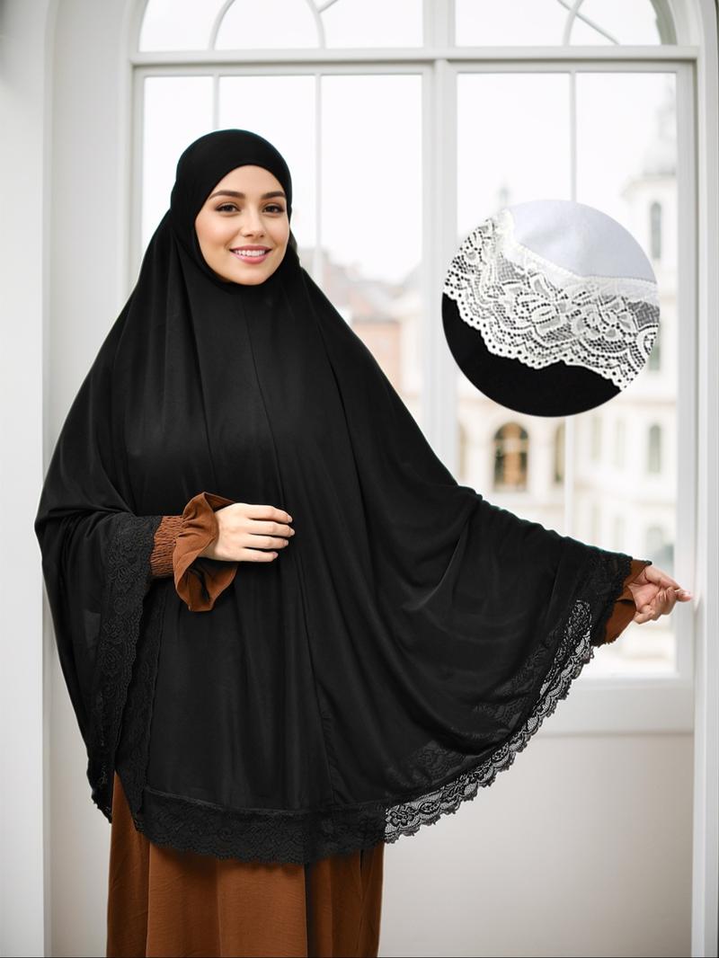 Women's Contrast Lace Khimar, Elegant Modesty Hijab for Muslim, Fashion Muslim Clothing for Daily Wear