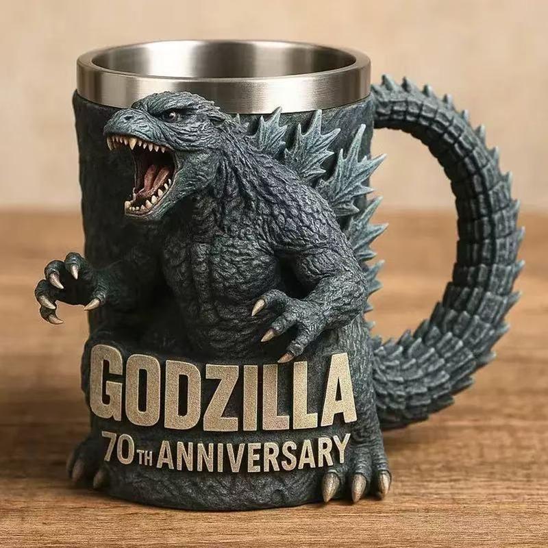 New Godzilla 70th Anniversary 3D Mug, Resin Commemorative Cup, Decorative Gift, 13cm Collectible Item, Perfect for Fans