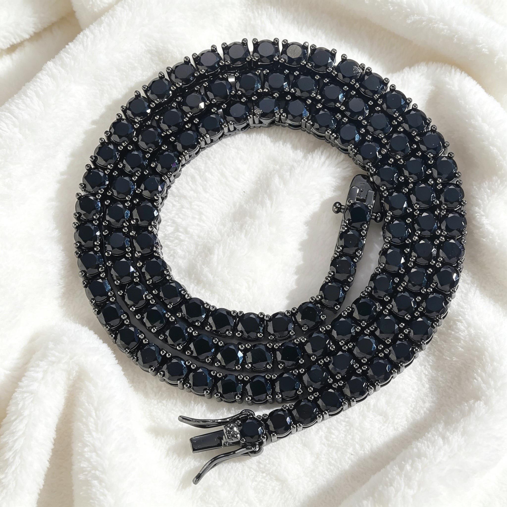 Black Moissanite Tennis Chain Hip Hop Jewelry Black Plated  Out Tennis Bracelet Necklace for Men Women, Luxury Bling Diamond Look, Gift for Him Her, Birthday Anniversary Father's Day