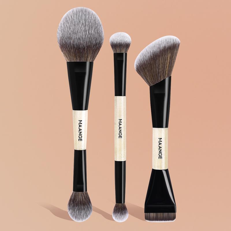 MAANGE 3pcs Dual-Ended Makeup Brushes, Makeup Brushes Set, Foundation Brush Loose Powder Brush Blush Brush Contour Brush Highlighter Brush Eyeshadow Brush, Professional Cosmetic Tools for Foundation Blending & Eyeshadow Application, Gift for Women & Girls