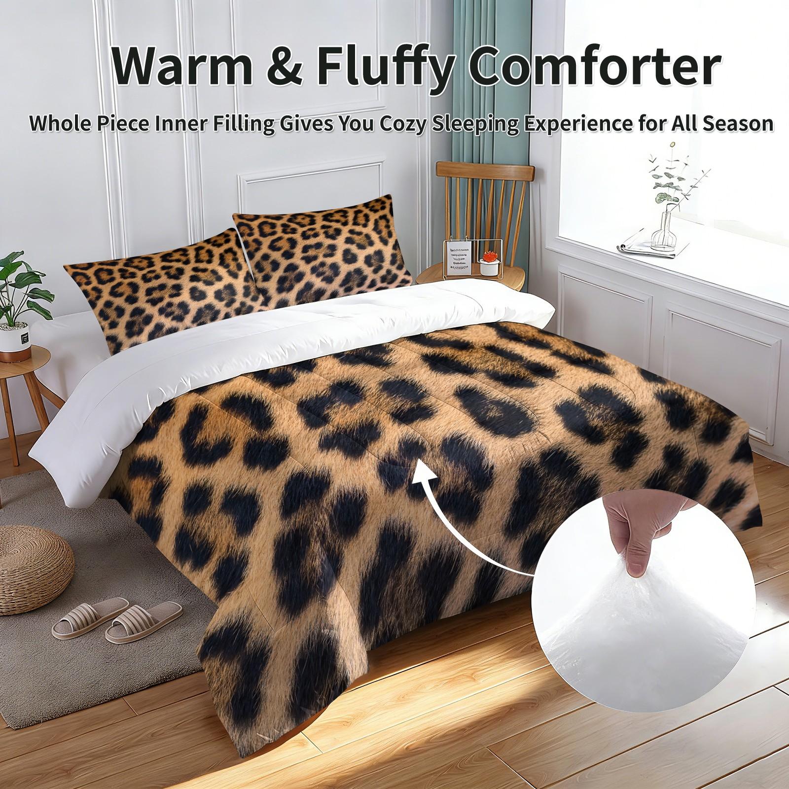 Leopard Print Comforter Set,Soft Microfiber Bedding Set with Pillowcases,Africa Leopard Pattern Duvet Set for Kids Boys Girls Children Women Bedroom Decorative,Full Size