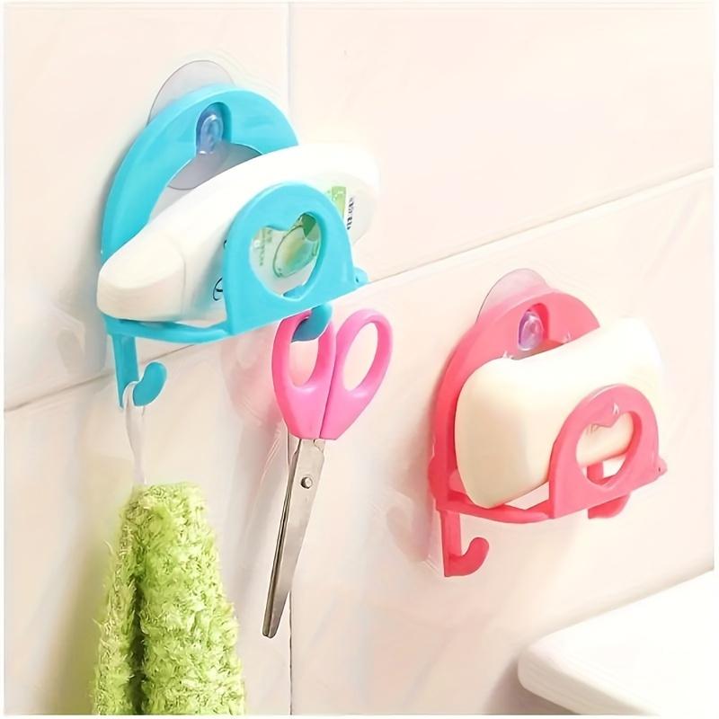 2pcs Plastic Dish Cloth & Sponge Holder with Suction Cup and Hooks - Kitchen Sink Organizer and Bathroom Wall Mount Storage Rack