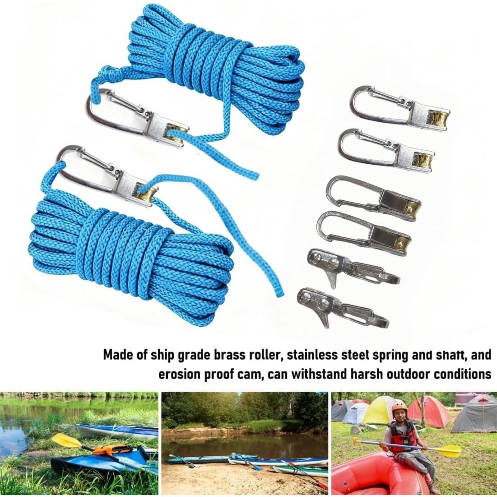 Rope with Roller Tensioner for Easy and Safe Bundling, 6-piece Rope Adjuster, Camping and Boating Tie-down Tool with Locking Buckle