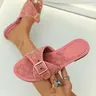 Rhinestone slide sandals with tan trim & flat comfy sole, casual summer sandals versatile for daily commuting and holiday matching all outfits easily, Chic Summer Footwear