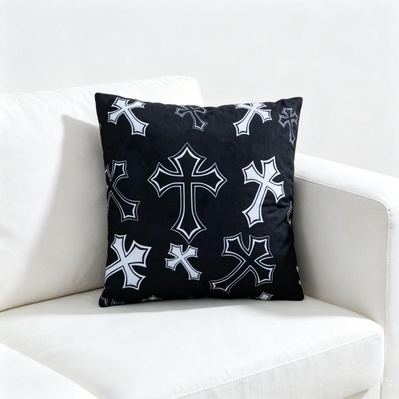 Vintage Gothic White Cross Black Throw Pillow Cover, Soft Plush, Material 18"×18" Single Sided Printed Cushion Cover with Hidden Zipper, Emo Punk Room Decor Gift. (No Filler Included)#GothicHomeDecor #PunkDecor #CrossPillow #ThrowPillowCover