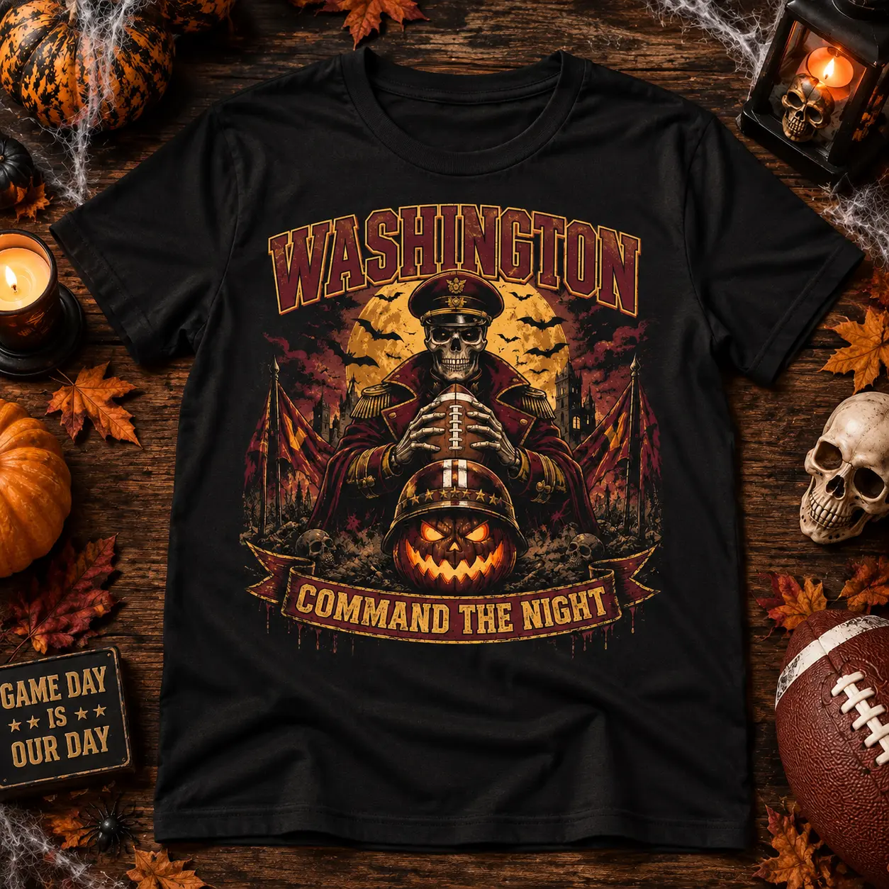 Washington Football Halloween Graphic Tee, Command the Night Tee, Spooky Game Day T-Shirt, DC Football Fan Gift, Spooky Season Football Fan Apparel, Halloween Game Day Graphic Top, Halloween Sports Fan Outfit, Spooky Season Football Graphic Tee