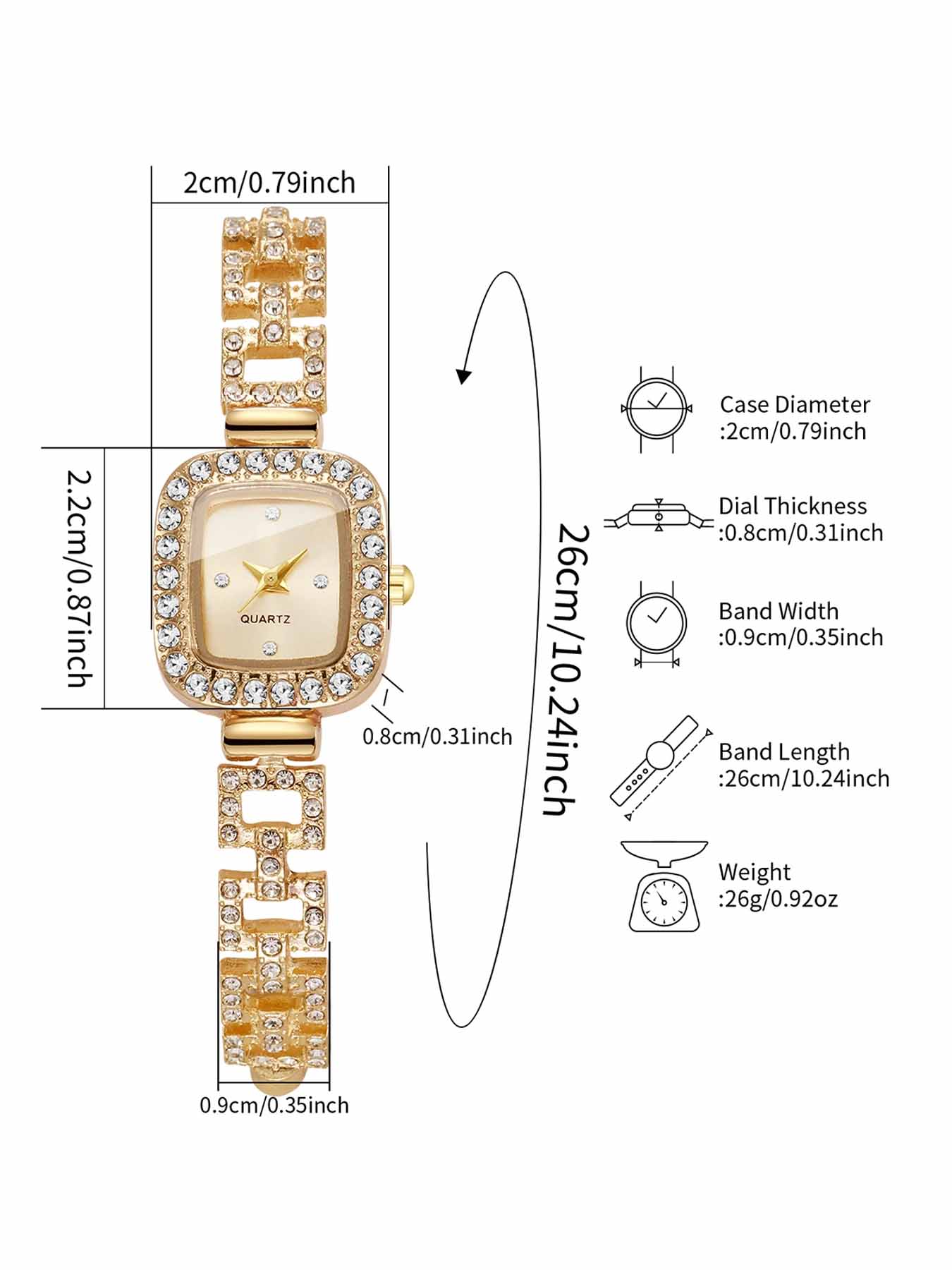 Women's Square Rhinestone Decorative Watch, Crystal Dial, Elegant Style Quartz Watch, Elegant Design, Suitable for All Seasons, Fashionable Watch
