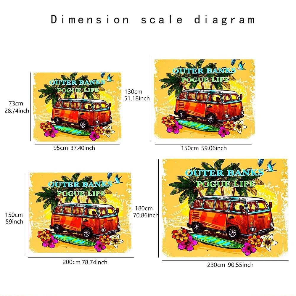 1PC colorful tropical themed wall hanging for living rooms bedrooms and events retro van and palm tree design great for celebrations and gatherings festive atmosphere enhancement lightweight decorative fabric for home holidays parties