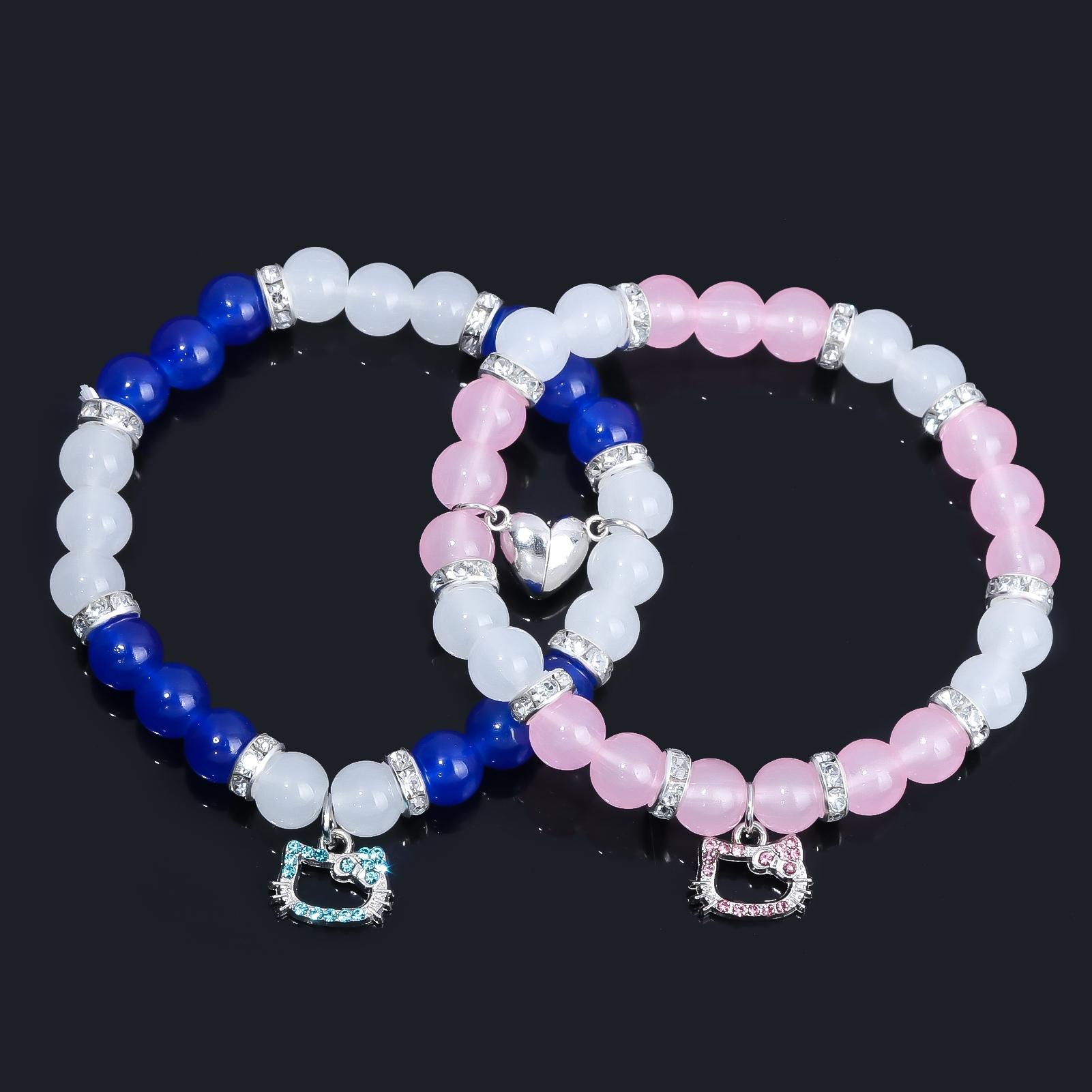 Cute Kitty Cat Pendant Beaded Bracelet, Elegant Kt Cat Wristband for Girls, Party Accessory Gift, Festive Jewelry for Women