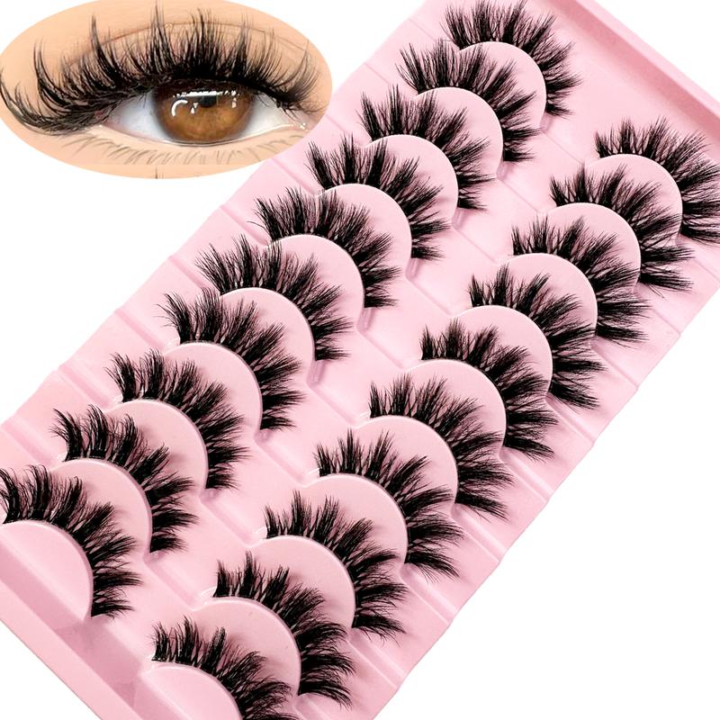 10Pairs Clear Band Lashes Of Luxurious 3D Fluffy False Eyelashes - Thick, Wispy, 3D Volume, Reusable, Soft, Lightweight, Faux Mink Strip Lashes For Dramatic Eye Makeup Look
