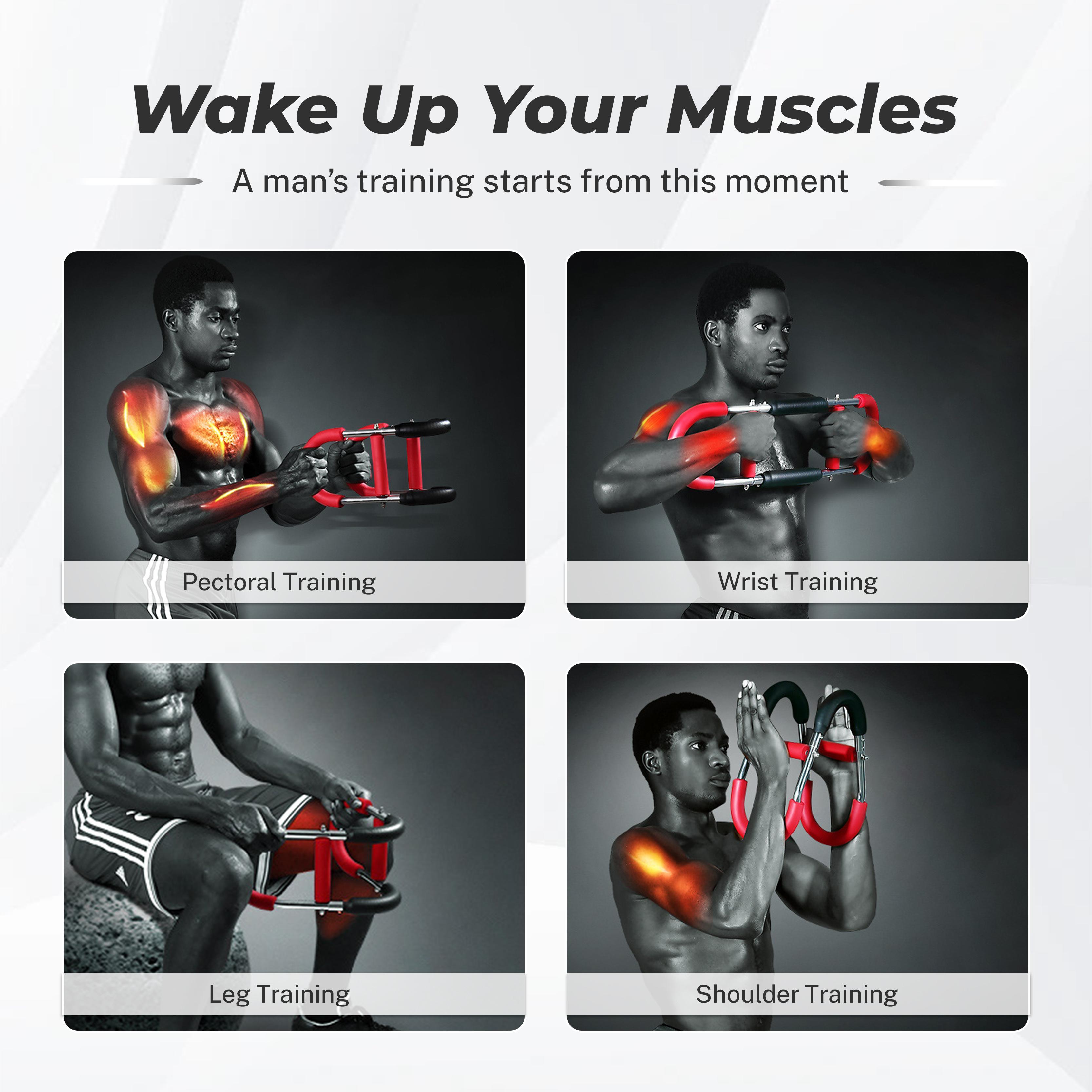 Arm Trainer Strengthen Chest And Arm Muscles Workout Mens Fitness Trainer Detachable Adjustable Resistance Portable Power Twister Bar Home Gym Exercise Equipment For Chest Shoulder Arm Training Bodybuilding