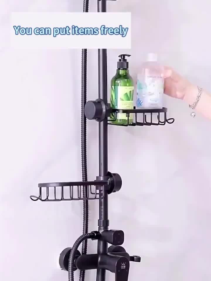 2-Pack Space-Saving Wall-Mounted Shower Caddy - Heavy-Duty Aluminum Storage Rack for Bathroom and Kitchen with Multiple Hooks, Modern Stylish Design, Shelf, Shower Organizer, Rust-Proof Material