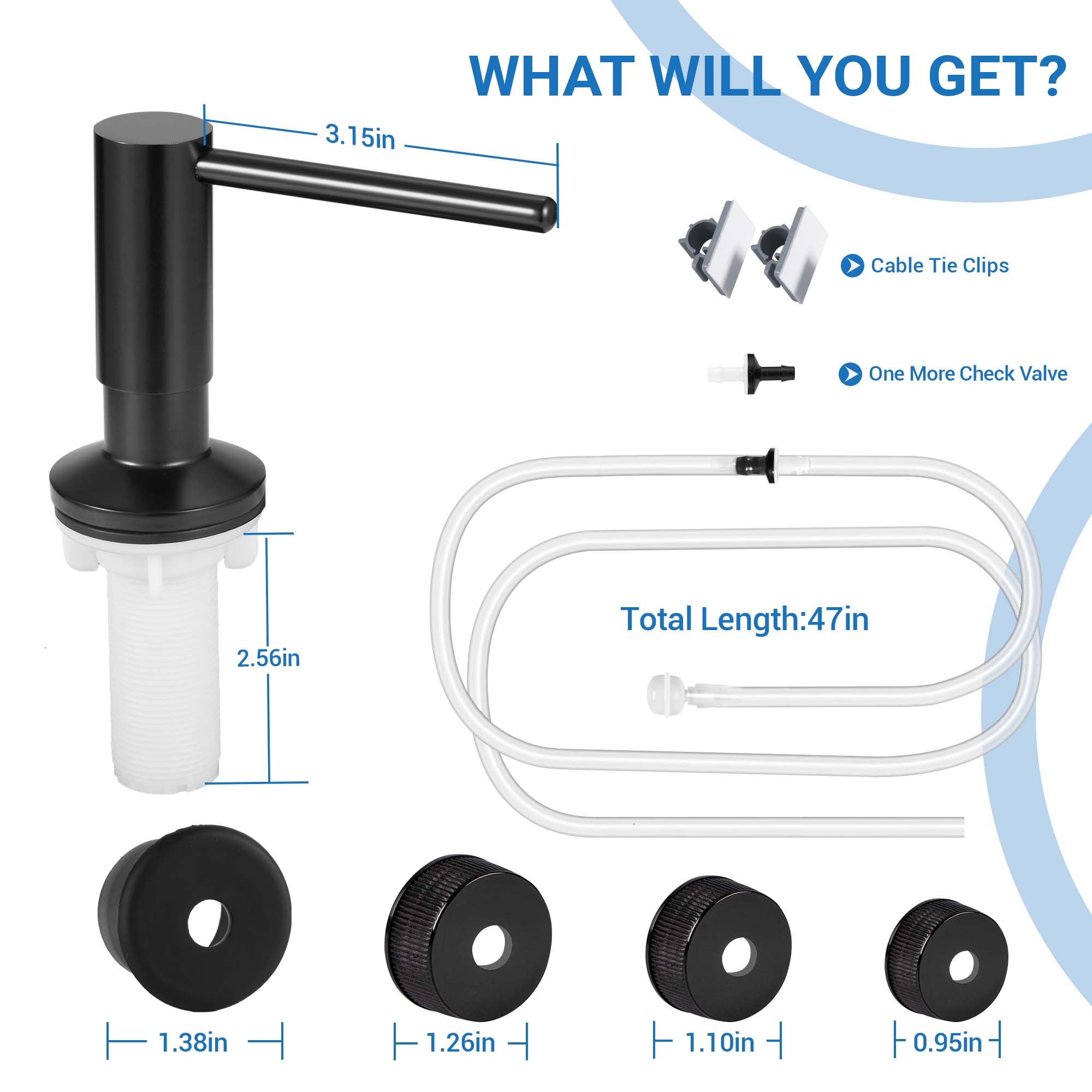 Kitchen Hack - Sink Soap Dispenser Tube Kit, with 47" Tube Hose and Check Valve for Prevent Backflow for Countertop Dispensador De Jabon de Cocina Kitchen Sink Accessories Home Goods Water White Silicone Bottle Container Installation Pump Outdoorfun