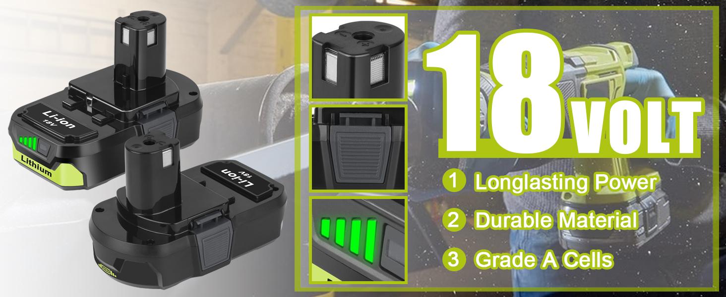 KUNLUN 4Packs P103 18V Battery Compatible for Ryobi 18V ONE+ Battery Replacement for PBP005 P102 P103 P104 P105 P107 P109 P122 Cordless Tool Batteries, 3.5Ah 18 Volt Batteries rapid charger