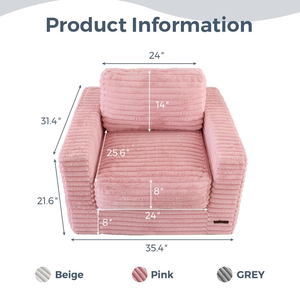 MAXYOYO Large Bean Bag Chair - Boneless Couch Convertible to Floor Sofa with Pillows & Armrests, Plush Sofa Couch for Bedroom & Living Room, Pink