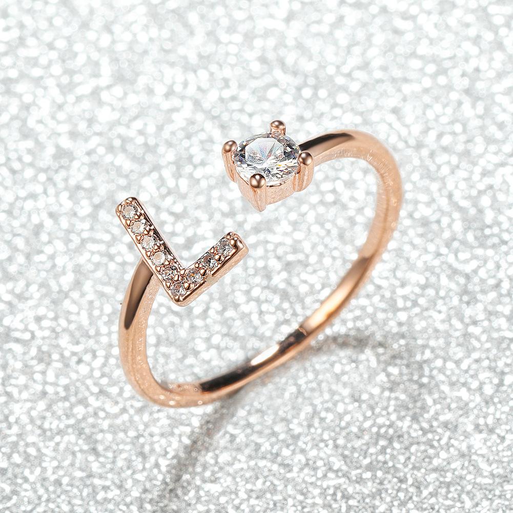New rose gold letter ring, white diamond open ring accessory, unique personalized finger ring