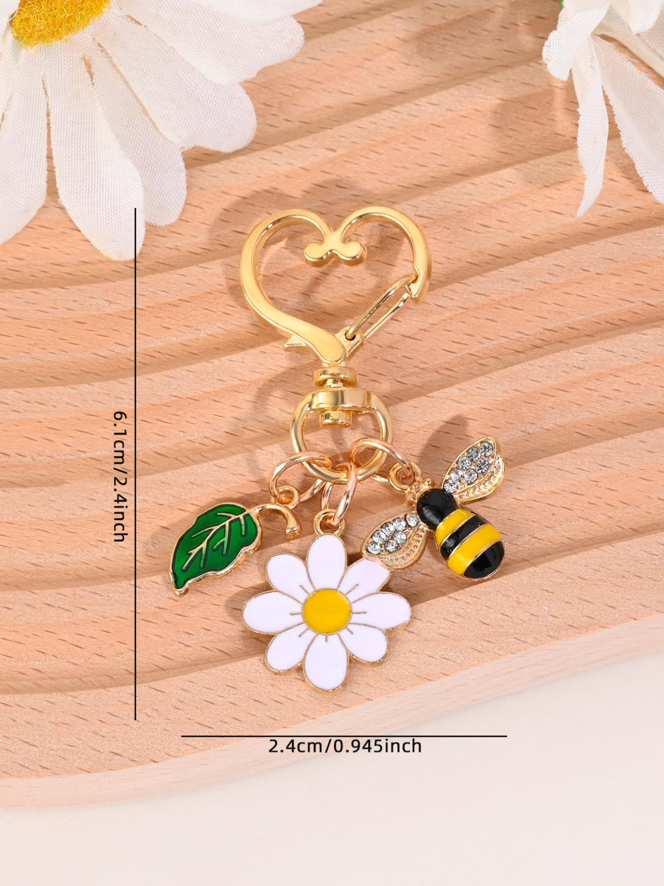 New Cute Natural Stone Bee Daisy Keychain, Perfect for Bags, Earphone Cases, Phone Covers, Car Decor, Holiday, Birthday Gifts