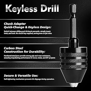 GJANSH 2Pcs Keyless Drill Chuck Adapter Set, 1/4" Hex Shank Quick Change (0.3-8mm) – Fits Impact Drill & Power Tools, Carbon Steel, for Milwaukee, DeWalt, Makita (2-Piece) toolupgrade
