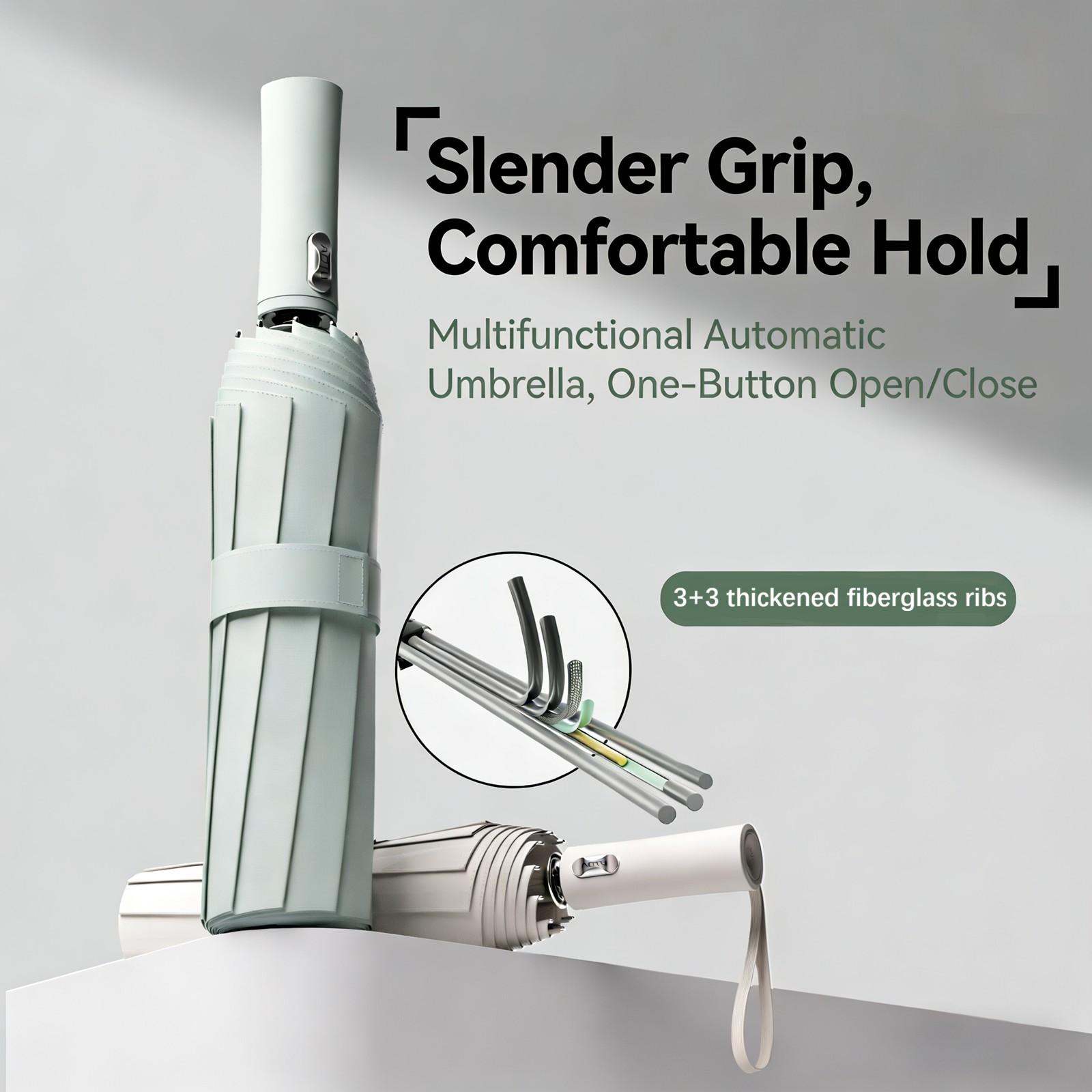 New Auto Open Close Umbrella, 40% Easier Retraction, Vinyl Coated UV Protection Umbrella, Thickened Fiberglass Windproof Frame for Work, Outdoor Leisure, Fishing, Golf, and Travel