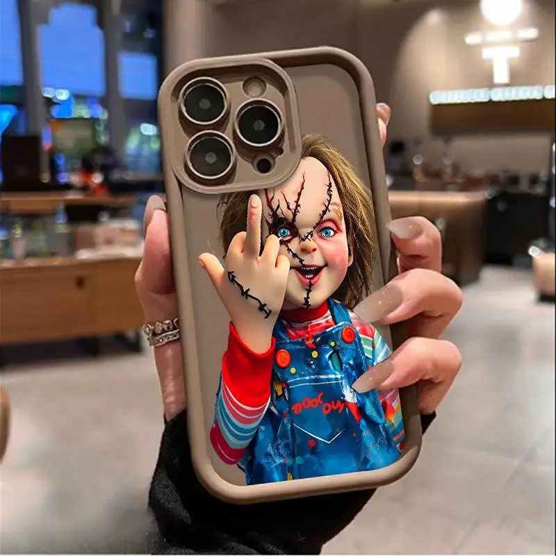 Chucky Creepy Gesture Pattern TPU Soft Smartphone Case, Stylish Handheld Device Accessory with Camera Protector, Shockproof, Anti-Drop, Durable, HD Print for iPhone 17/16/15/14/13/12/11 Pro Max Plus Air Galaxy S25 Ultra S24 S23 S22 Plus