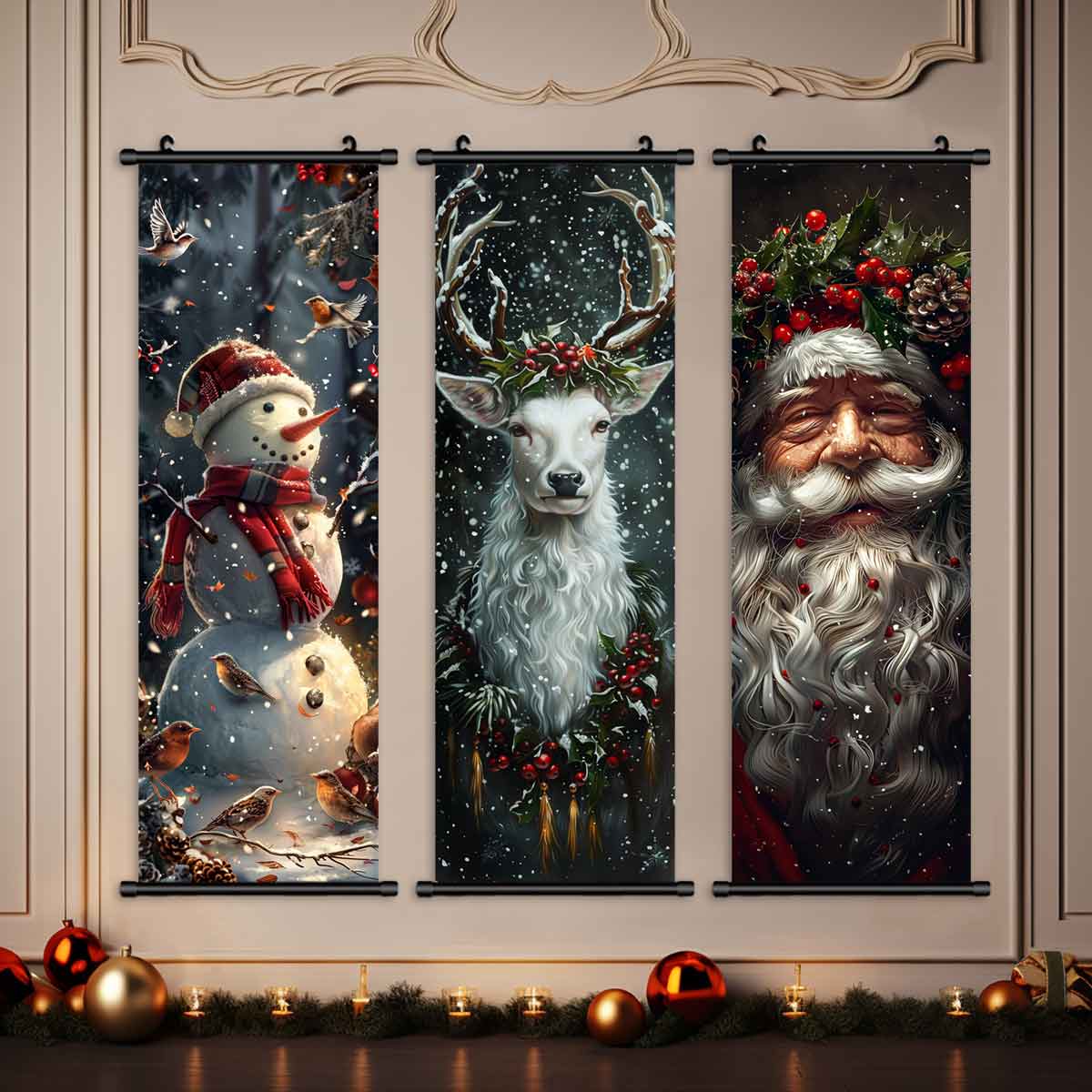 3-Piece Christmas Wall Art Set, Cute Snowman & Santa Claus Posters, Modern Home Decor, Waterproof HD Prints, Unframed Art Print, Gift Box Included