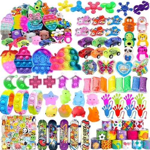 128 Pcs Party Favors for Kids 4-8-12, Fidget Toys, Pinata Stuffers, Treasure Chest Box Toys for Classroom, Goodie Bag Stuffers, Carnival Prize Box Toy for Boys Girls, Easter Egg Filler Gifts Bulk Toys