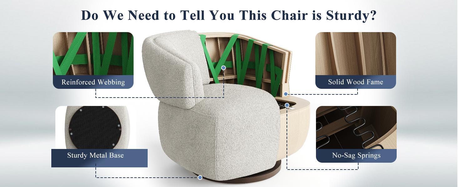 RoyalCraft Swivel Accent Chair, Fully Assembled Round Barrel Chairs, Oversized Upholstered Armchair with 360-Degree Base, Comfy Modern Chair for Living Room, Bedroom, Office