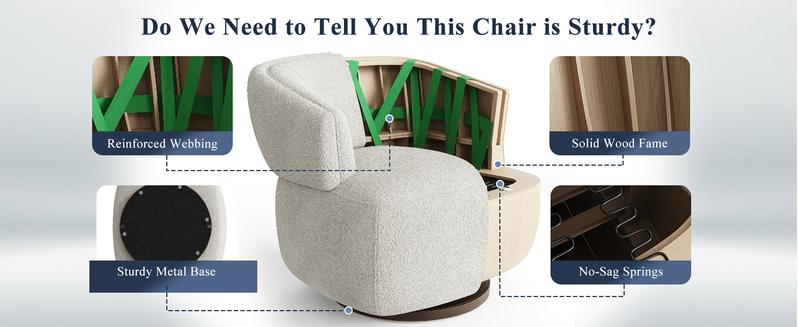 RoyalCraft Swivel Accent Chair, Fully Assembled Round Barrel Chairs, Oversized Upholstered Armchair with 360-Degree Base, Comfy Modern Chair for Living Room, Bedroom, Office