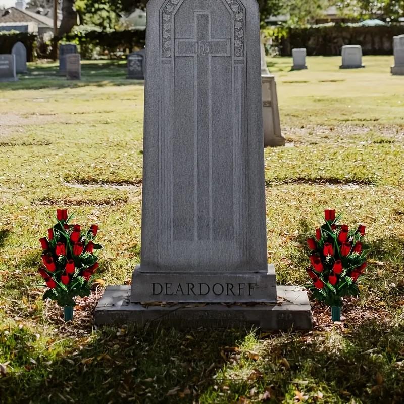 2-Pack Artificial Cemetery Flower Bouquets, Decorative Funeral Flowers for Graveyard Decoration, Outdoor Tombstone Placement, Suitable for Grave Vases