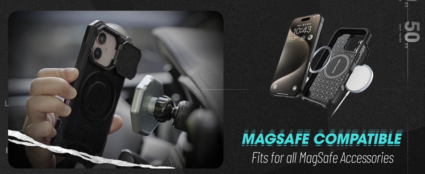 SUPCASE iPhone Cases for iPhone 16 Case/15/14/13 Pro/Pro Max (UBMag XT)with Camera Cover, [Compatible with MagSafe] Heavy Duty Rugged Case with Built-in Kickstand Protector Case Cellphone Casing