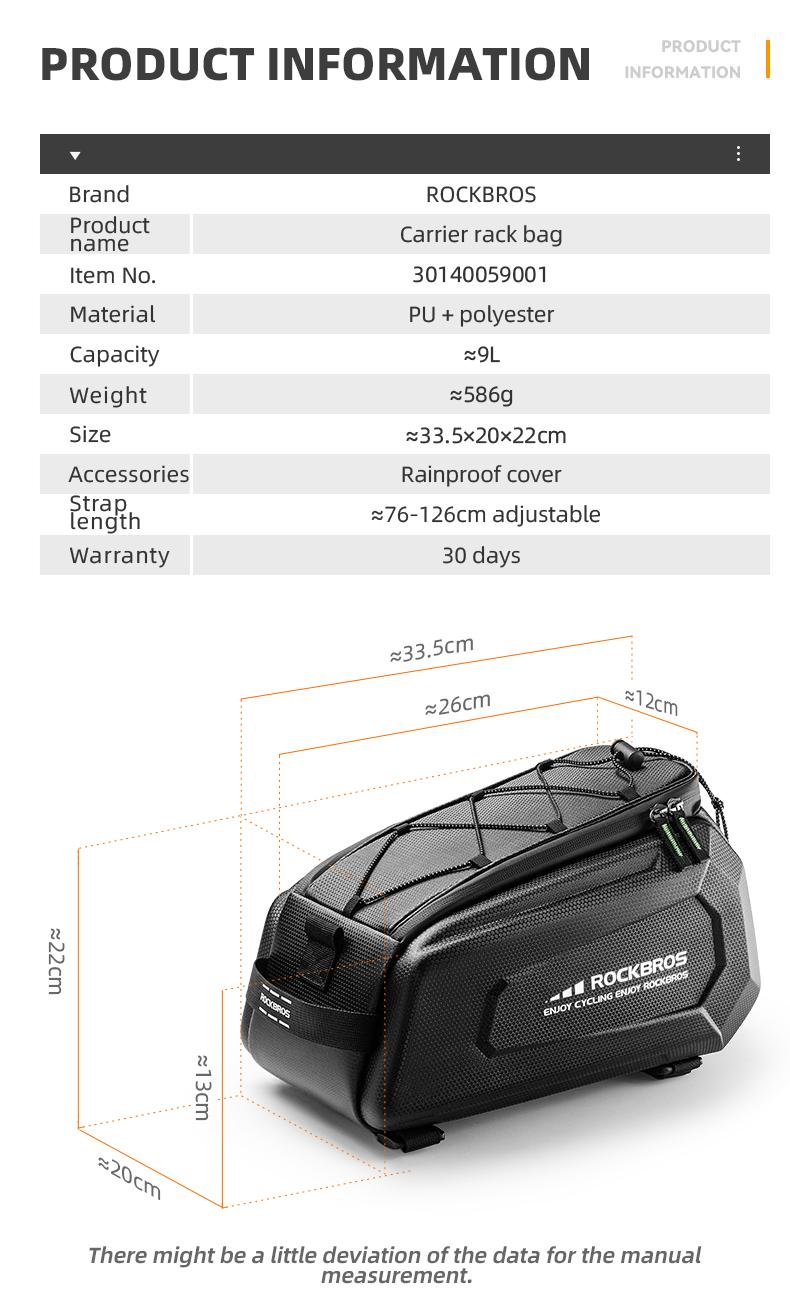 ROCKBROS Bike Rack Bags - Hard Shell Bicycle Rear Rack Bag Large Pannier for Bicycle Rear Rack Bags Bike Rear Seat Bag Bike Trunk Bag Ebike Battery Bag Bike Saddle Bag for Rear Rack Bike Accessories