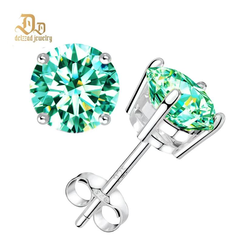 Delzzad 18k Gold-Plated Four Prong Stud Earrings Round Synthetic Moissanite Prong Stud Earrings Jewelry S925 Anniversary Day Birthday Valentine's Day Christmas Gifts For Men Women