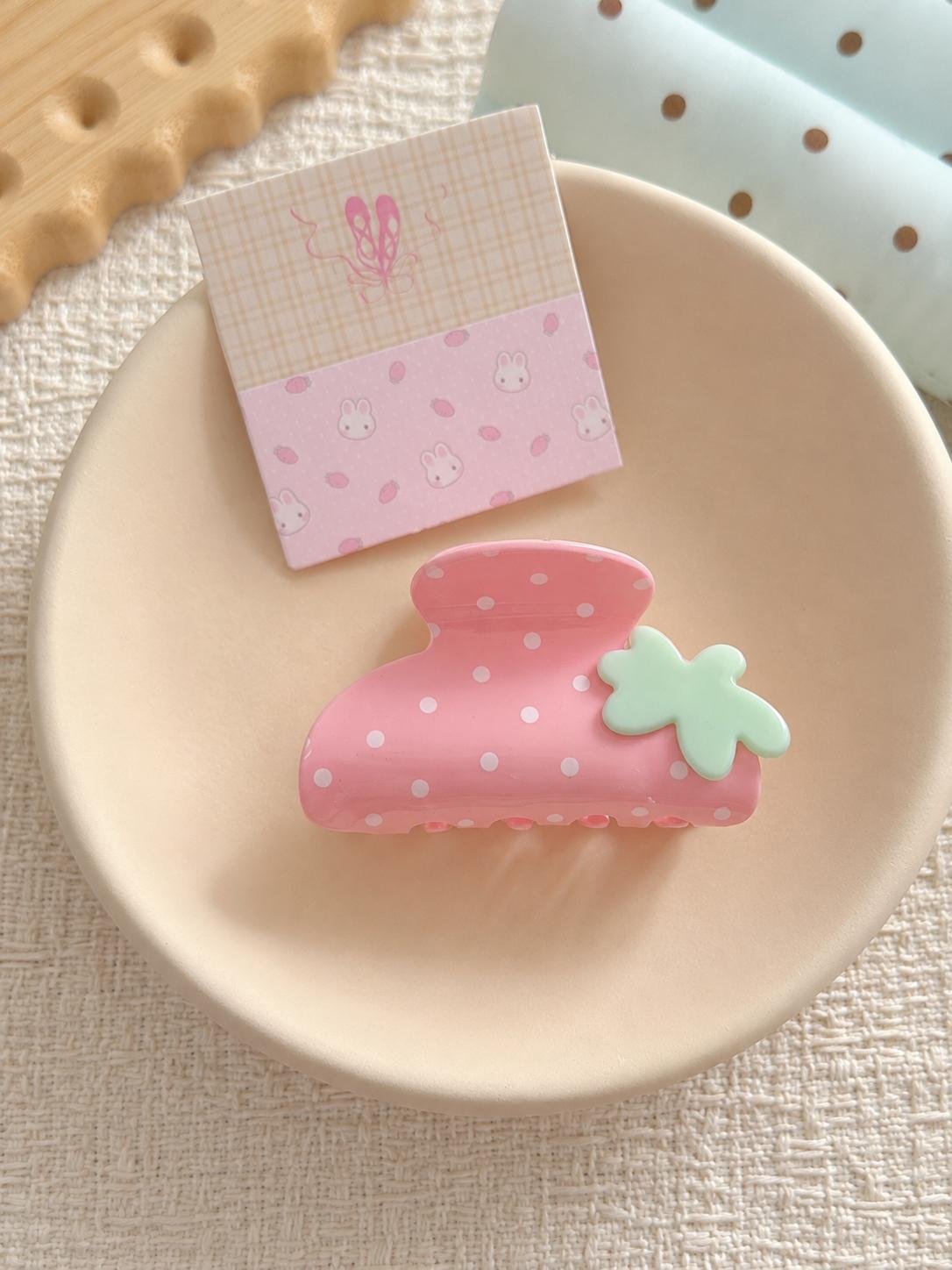 2PCS Strawberry Hair Claw Clips for Women | Cute Polka Dot Hair Claws | Strong Hold Hair Clips | Kawaii Hair Accessories | Hair Clip Set