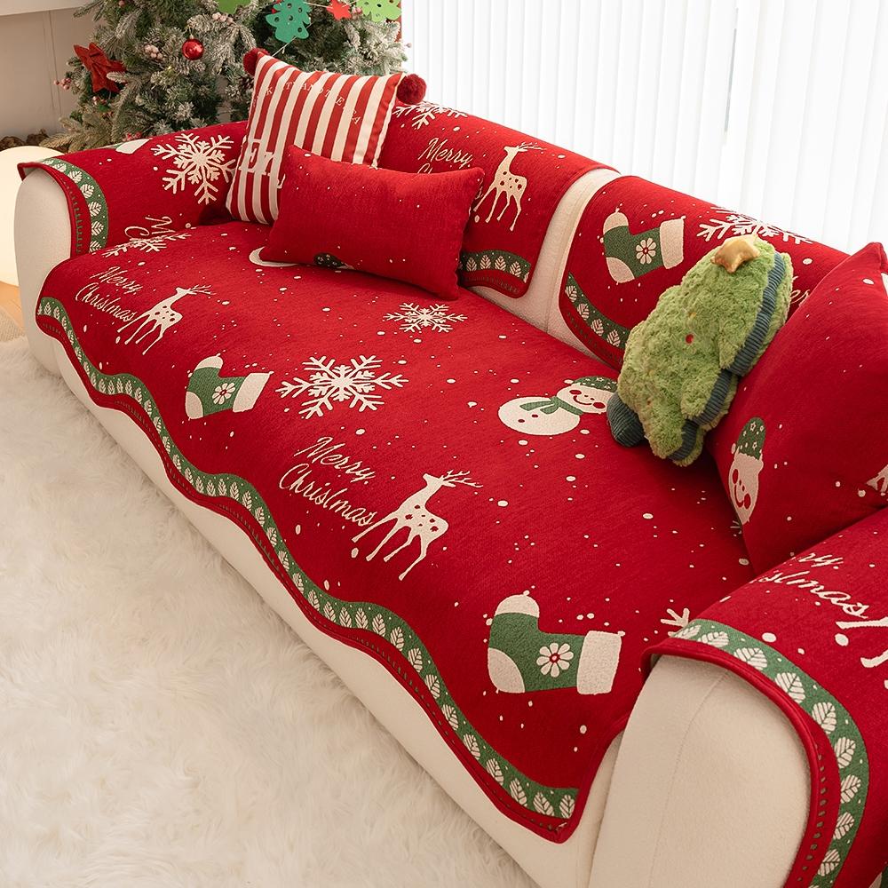 Christmas Holiday Sofa Cushion, Chenille Non-Slip Decorative Couch Pad for Living Room Bedroom Office, Pet Friendly Anti-Scratch No Shedding, Sofa Couch Covers