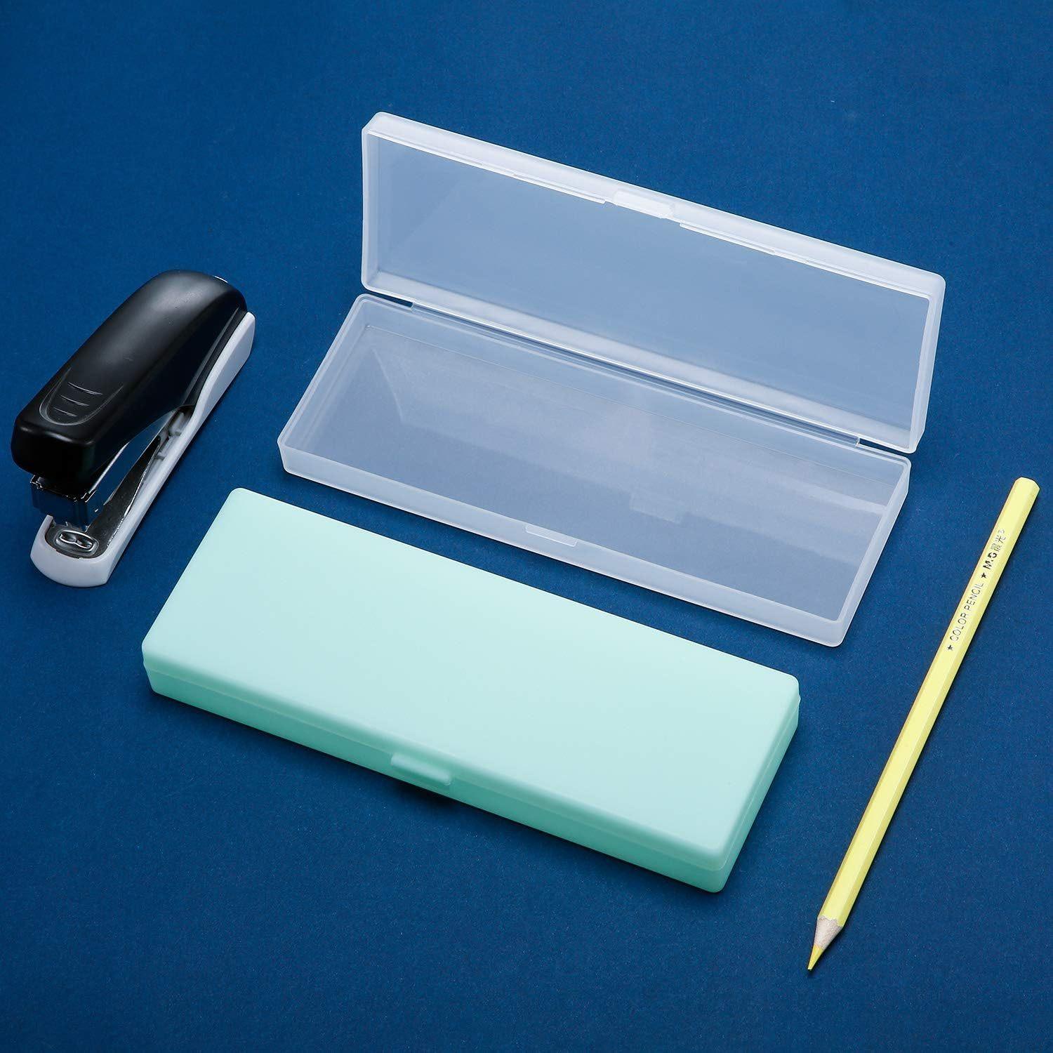 4 Pcs Durable Plastic Pencil Boxes with Hinged Lid & Quick-Close Design - Large Capacity School & Office Supply Organizer, Portable Multifunctional Storage Case