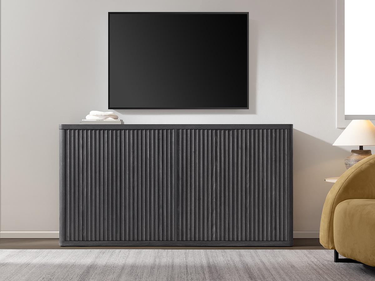 SICOTAS Buffet Cabinet with Storage Accent Sideboard with 4 Doors 66.3" Wide Fluted Credenza Modern Buffet Table Media Console Cabinet Entryway Cabinets for Living Room Kitchen Dining Room Hallway, Minimalist and Practical