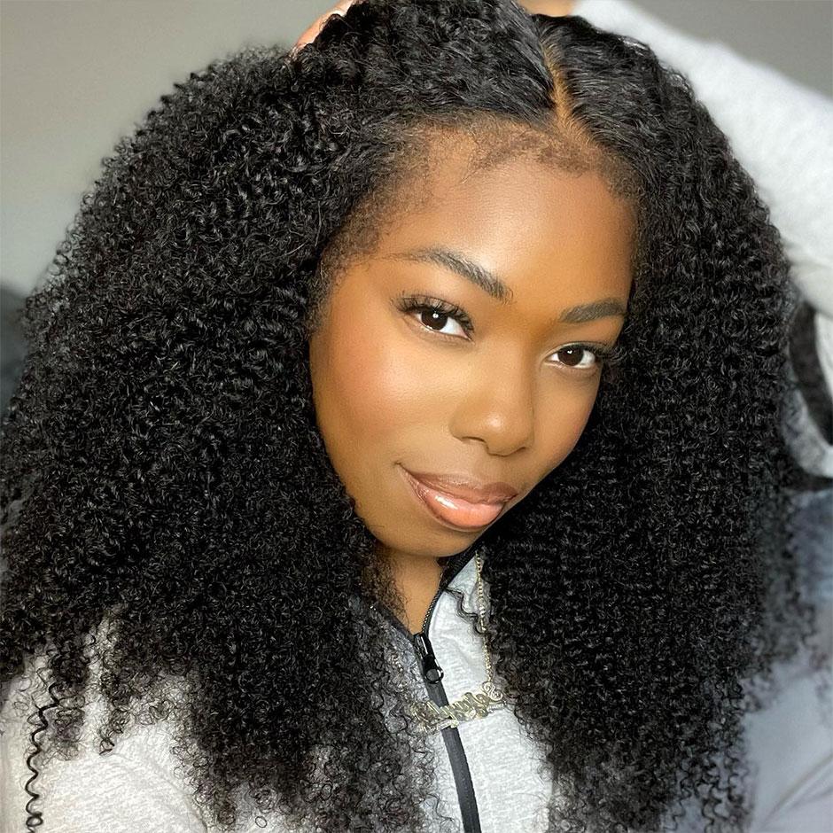 MOREFACE BEAUTY Glueless Wig 5 Seconds Quick Install Wear&Go 7x5 Pre-Cut HD Lace Kinky Curly Human Hair Wig Beginner Friendly