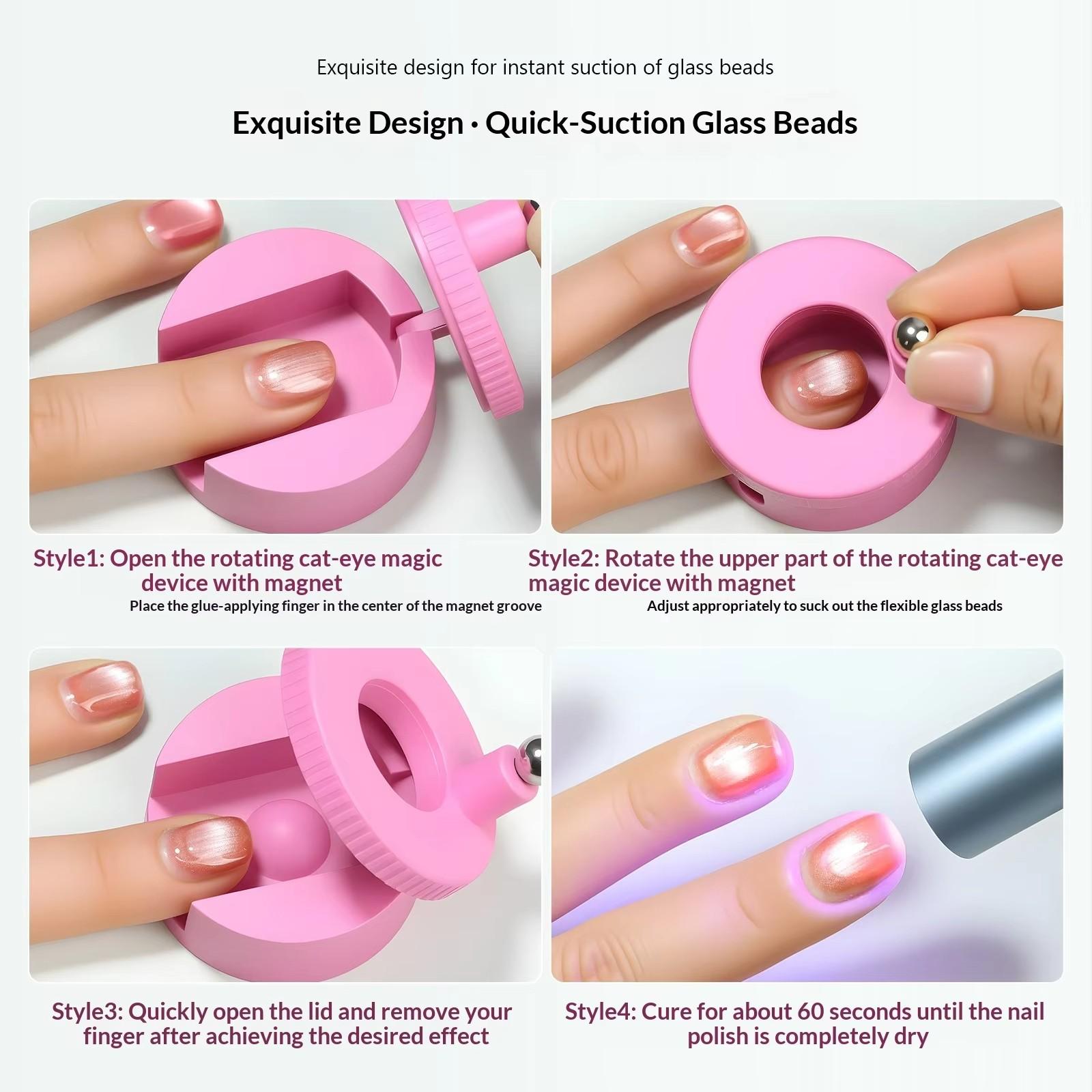 360-Degree Automatic Rotation Magnetic Cat Eye Nail Art Tool, Strong Magnet Wide Light Cat Eye Beads, Dual-Headed Manicure Kit, Nail Care