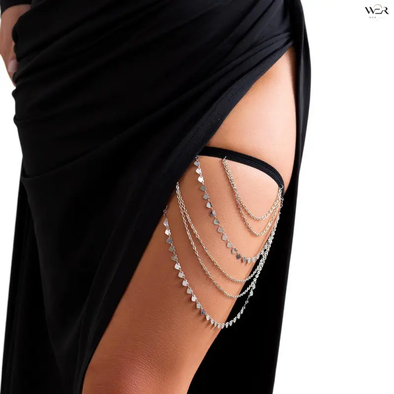 Multi Layer Claw Thigh Chain, Stretchy Faux Pearl Beach Leg Jewelry, Trendy Sexy Stackable Body Accessory