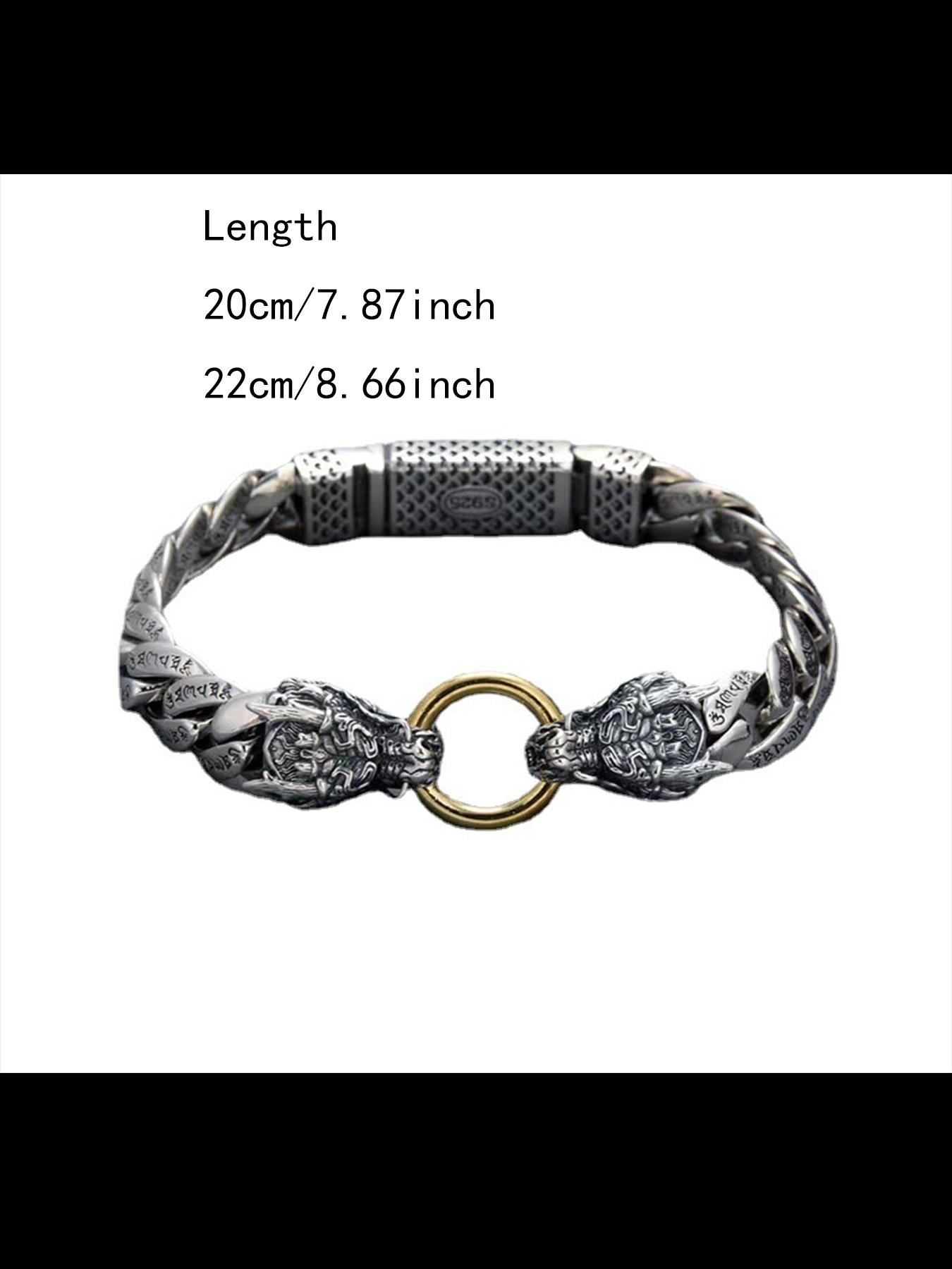 New High-End Handmade Bracelet for Men, Traditional Chinese Style, Bold Retro Dual Dragon Head, Six-Character Inscription Bracelet