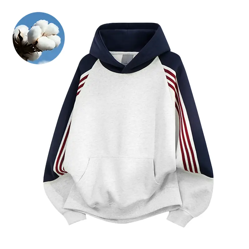 Men's Cotton-Blend Fall High-Street Streetwear Colorblock Minimalist Pullover Hoodie - Medium-Length Casual Menswear Top, Versatile Sweatshirt for Daily Wear, Multiple Colors Available